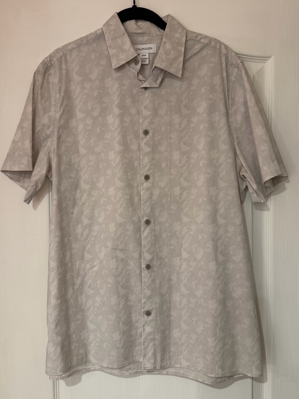 Calvin Klein Short Sleeve Button-Down Shirt with Subtle Print